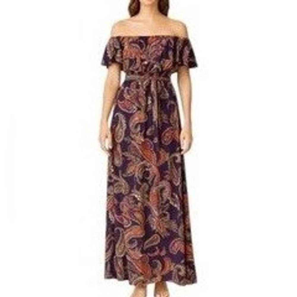 Baltic Born Navy Copper Paisley Off the Shoulder Maxi‎ Dress Size XL